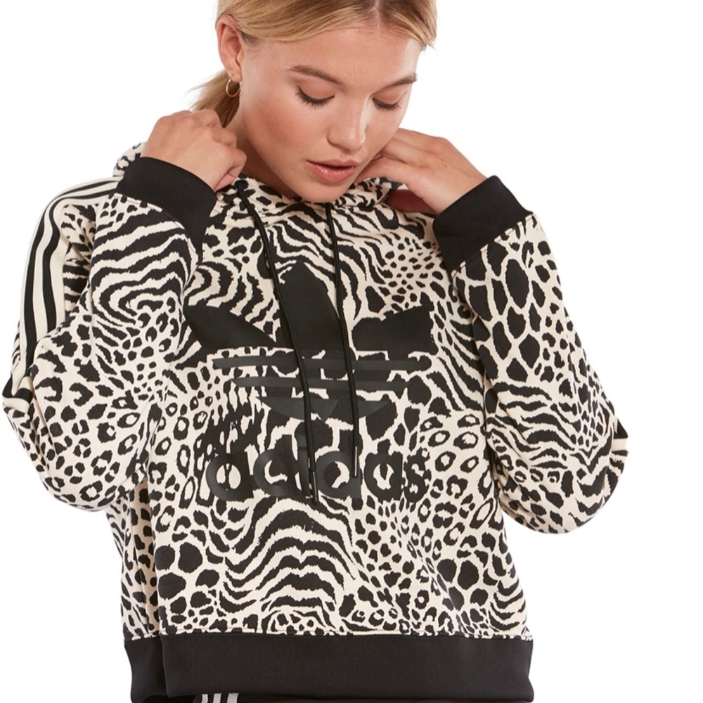 Adidas AOP cheetah cropped hoodie size medium